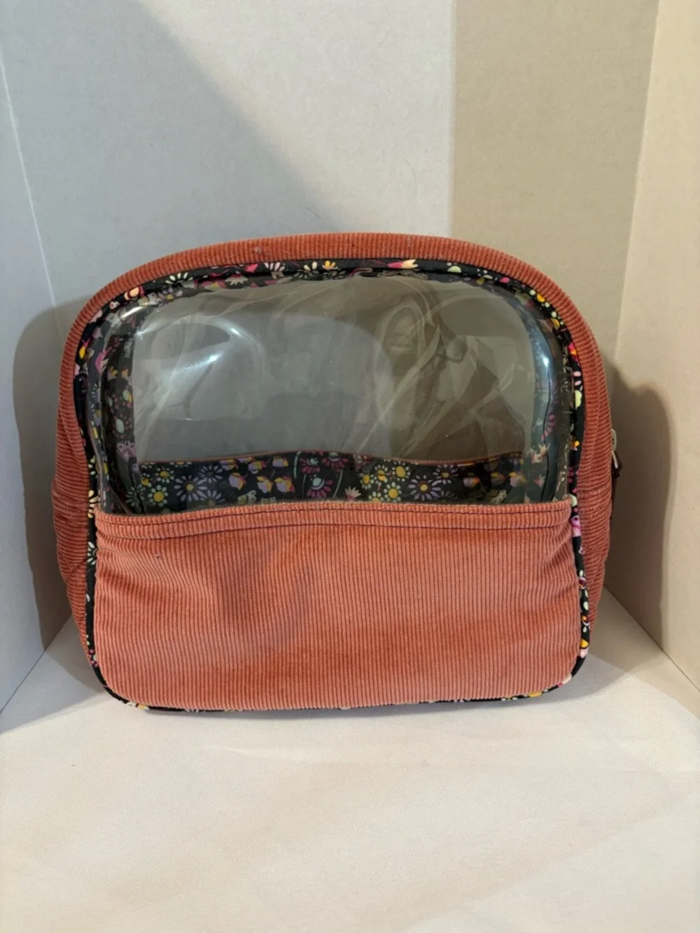 Vera Bradley make up travel toiletries bag coral‎ corduroy cosmetic bag see thur